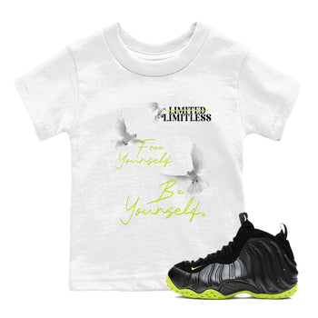 Foams One Black Volt shirts to match jordans Free Yourself Be Yourself sneaker match tees Air Foamposite One Black Volt match shoes to clothes SNRT Sneaker Tees Youth Baby White 1 tee