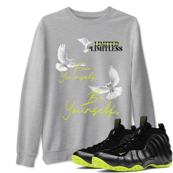 Foams One Black Volt shirts to match jordans Free Yourself Be Yourself sneaker match tees Air Foamposite One Black Volt match shoes to clothes SNRT Sneaker Tees unisex cotton Heather Grey 1 shirts