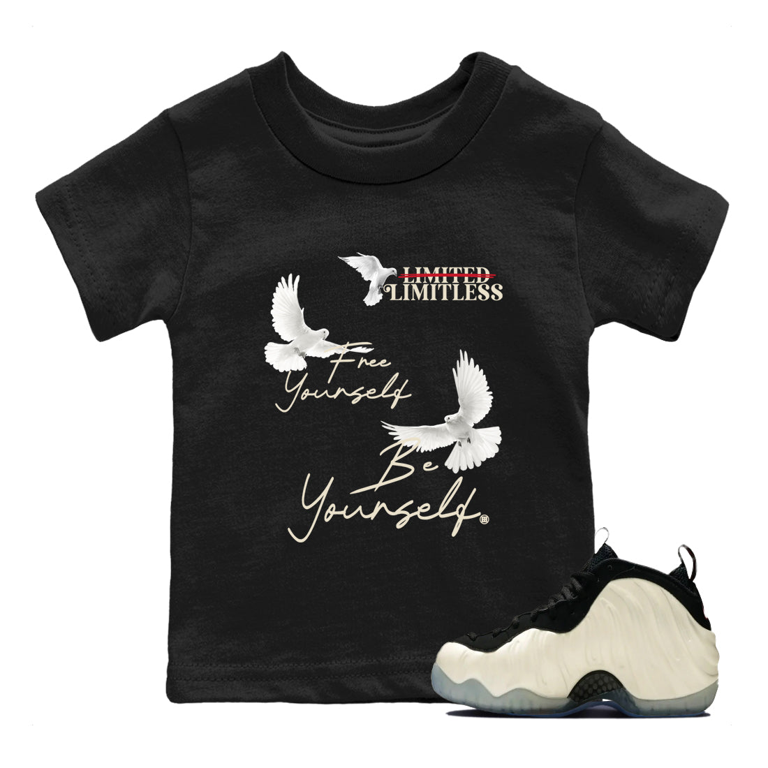 Sneaker Threads – Sneaker Tees To Match Air Foamposite One Pearl – Free Yourself Be Yourself Youth Graphic Tee Black 1. Perfect for Jordan releases 2025 colorways.
