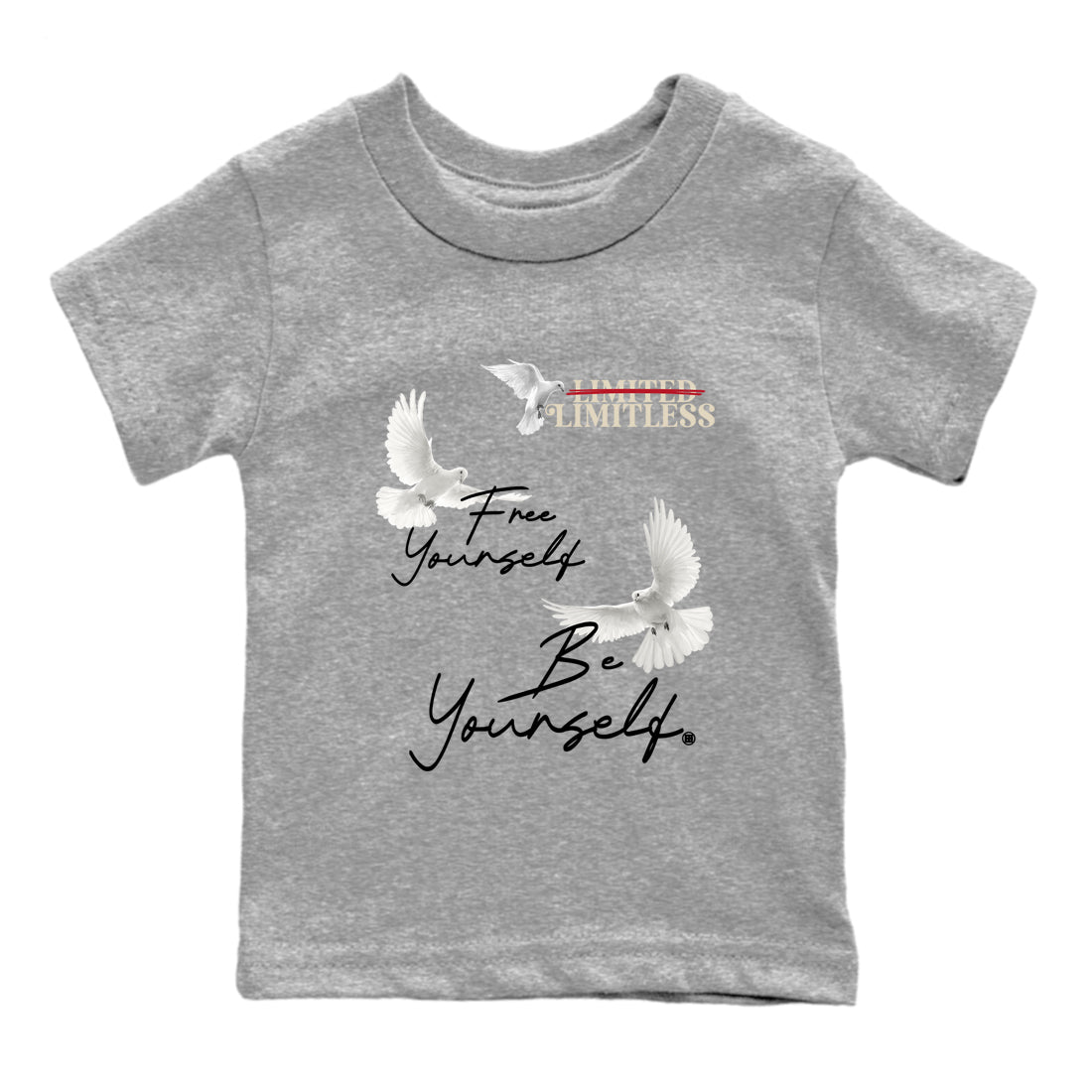 Sneaker Threads – Sneaker Tees To Match Air Foamposite One Pearl – Free Yourself Be Yourself Youth Graphic Tee Heather Grey 2. Perfect for Jordan releases 2025 colorways.
