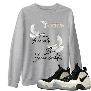 Sneaker Threads – Sneaker Tees To Match Air Foamposite One Pearl – Free Yourself Be Yourself Graphic Tee Heather Grey 1. Perfect for Jordan releases 2025 colorways.