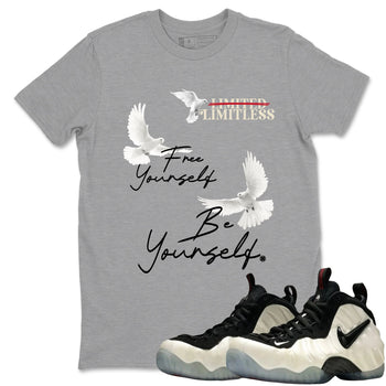 Sneaker Threads – Sneaker Tees To Match Air Foamposite One Pearl – Free Yourself Be Yourself Graphic Tee Heather Grey 1. Perfect for Jordan releases 2025 colorways.