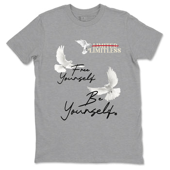 Sneaker Threads – Sneaker Tees To Match Air Foamposite One Pearl – Free Yourself Be Yourself Graphic Tee Heather Grey 2. Perfect for Jordan releases 2025 colorways.