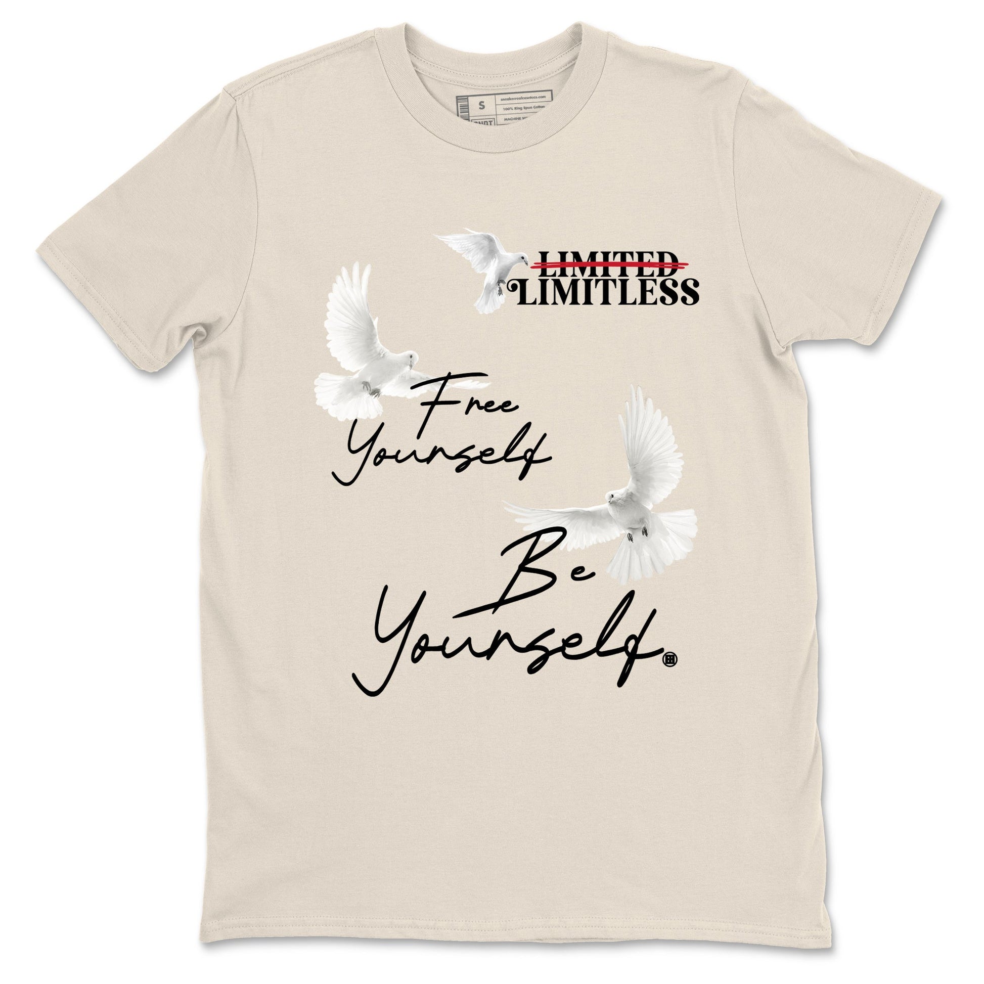 Sneaker Threads – Sneaker Tees To Match Air Foamposite One Pearl – Free Yourself Be Yourself Graphic Tee Natural 2. Perfect for Jordan releases 2025 colorways.