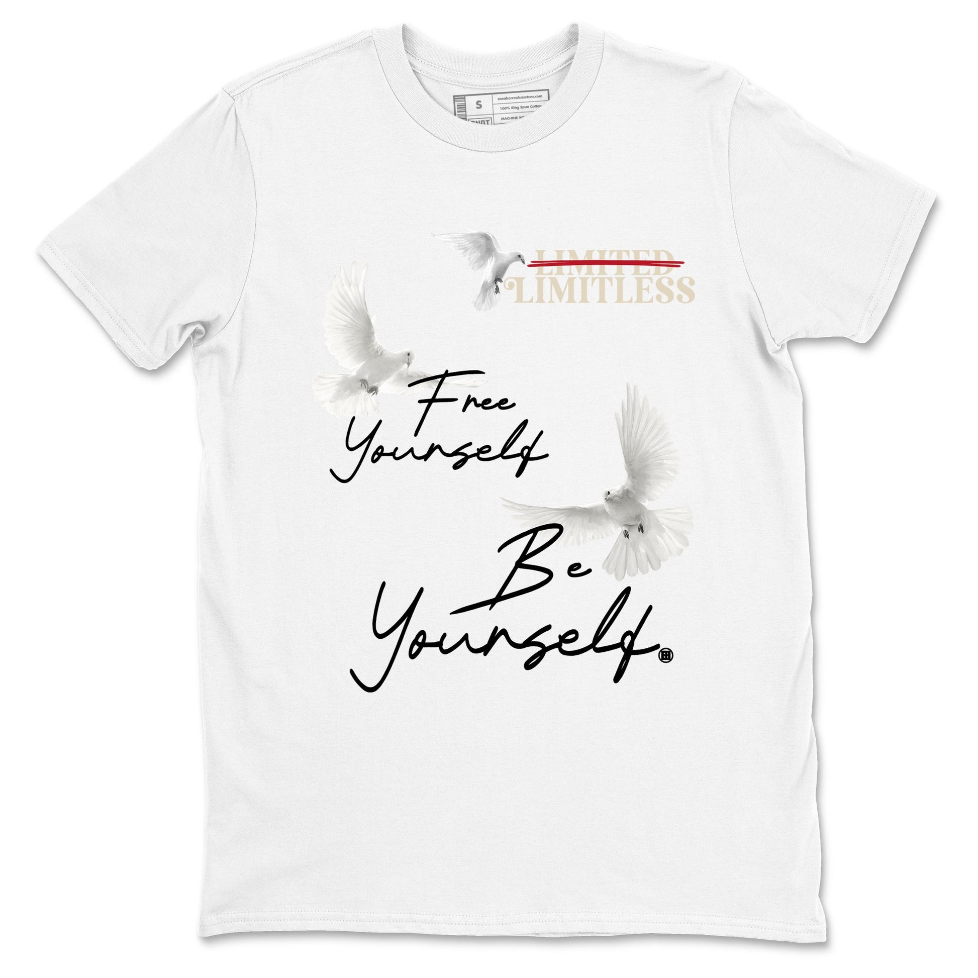 Sneaker Threads – Sneaker Tees To Match Air Foamposite One Pearl – Free Yourself Be Yourself Graphic Tee White 2. Perfect for Jordan releases 2025 colorways.