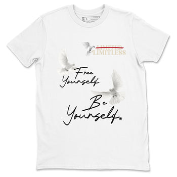 Sneaker Threads – Sneaker Tees To Match Air Foamposite One Pearl – Free Yourself Be Yourself Graphic Tee White 2. Perfect for Jordan releases 2025 colorways.