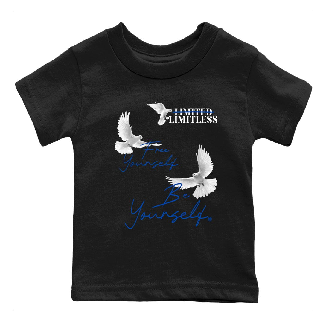 1s Game Royal shirts to match jordans Free Yourself Be Yourself sneaker match tees Air Jordan 1 Game Royal match shoes to clothes SNRT Sneaker Tees Youth Baby Black 2 tee