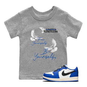 1s Game Royal shirts to match jordans Free Yourself Be Yourself sneaker match tees Air Jordan 1 Game Royal match shoes to clothes SNRT Sneaker Tees Youth Baby Heather Grey 1 tee