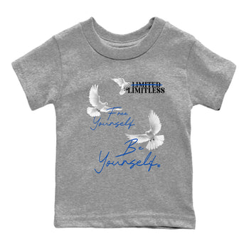 1s Game Royal shirts to match jordans Free Yourself Be Yourself sneaker match tees Air Jordan 1 Game Royal match shoes to clothes SNRT Sneaker Tees Youth Baby Heather Grey 2 tee