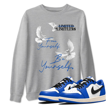 1s Game Royal shirts to match jordans Free Yourself Be Yourself sneaker match tees Air Jordan 1 Game Royal match shoes to clothes SNRT Sneaker Tees unisex cotton Heather Grey 1 shirts