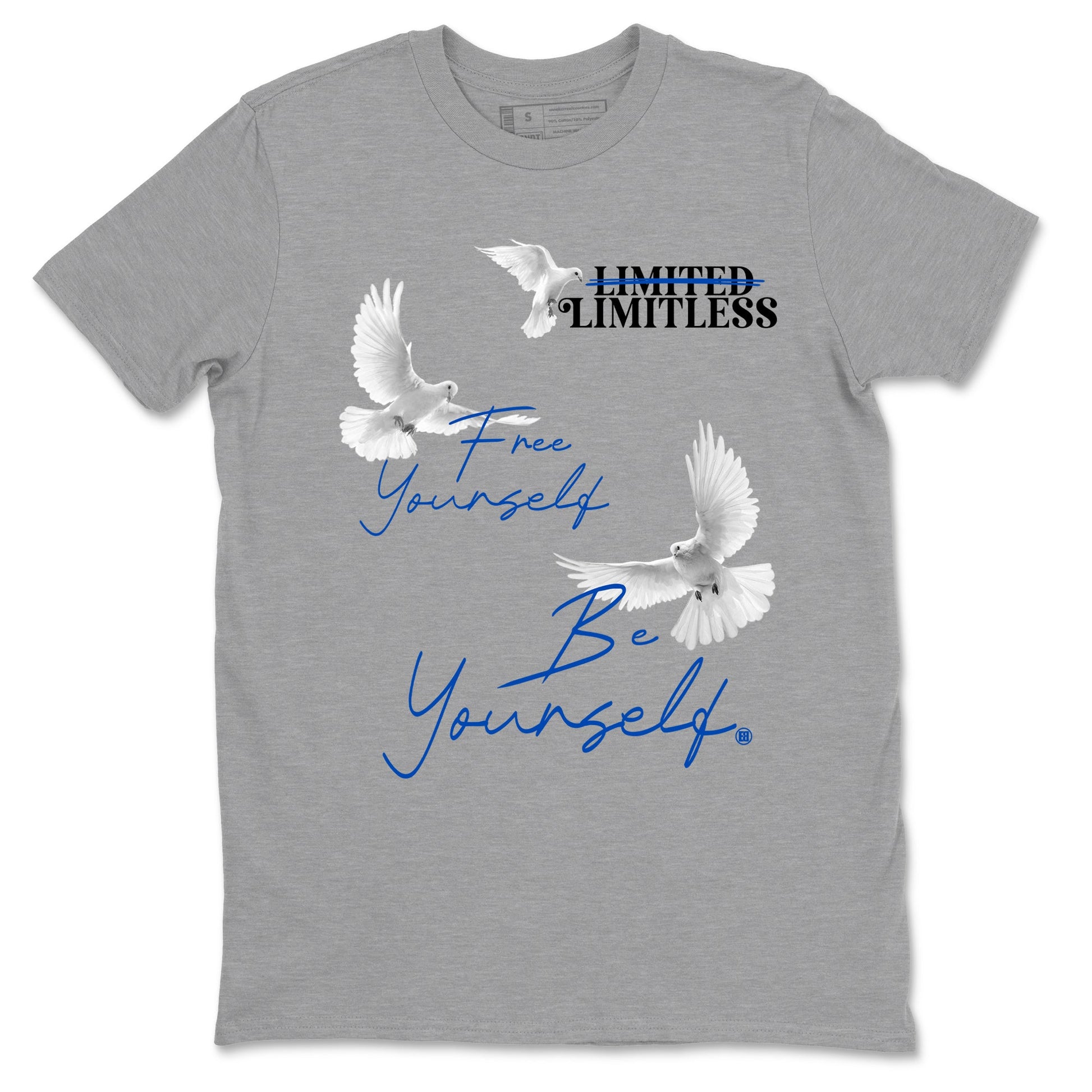 1s Game Royal shirts to match jordans Free Yourself Be Yourself sneaker match tees Air Jordan 1 Game Royal match shoes to clothes SNRT Sneaker Tees unisex cotton Heather Grey 2 shirts