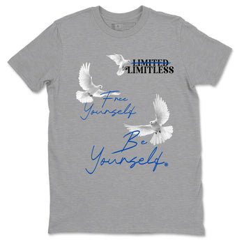1s Game Royal shirts to match jordans Free Yourself Be Yourself sneaker match tees Air Jordan 1 Game Royal match shoes to clothes SNRT Sneaker Tees unisex cotton Heather Grey 2 shirts