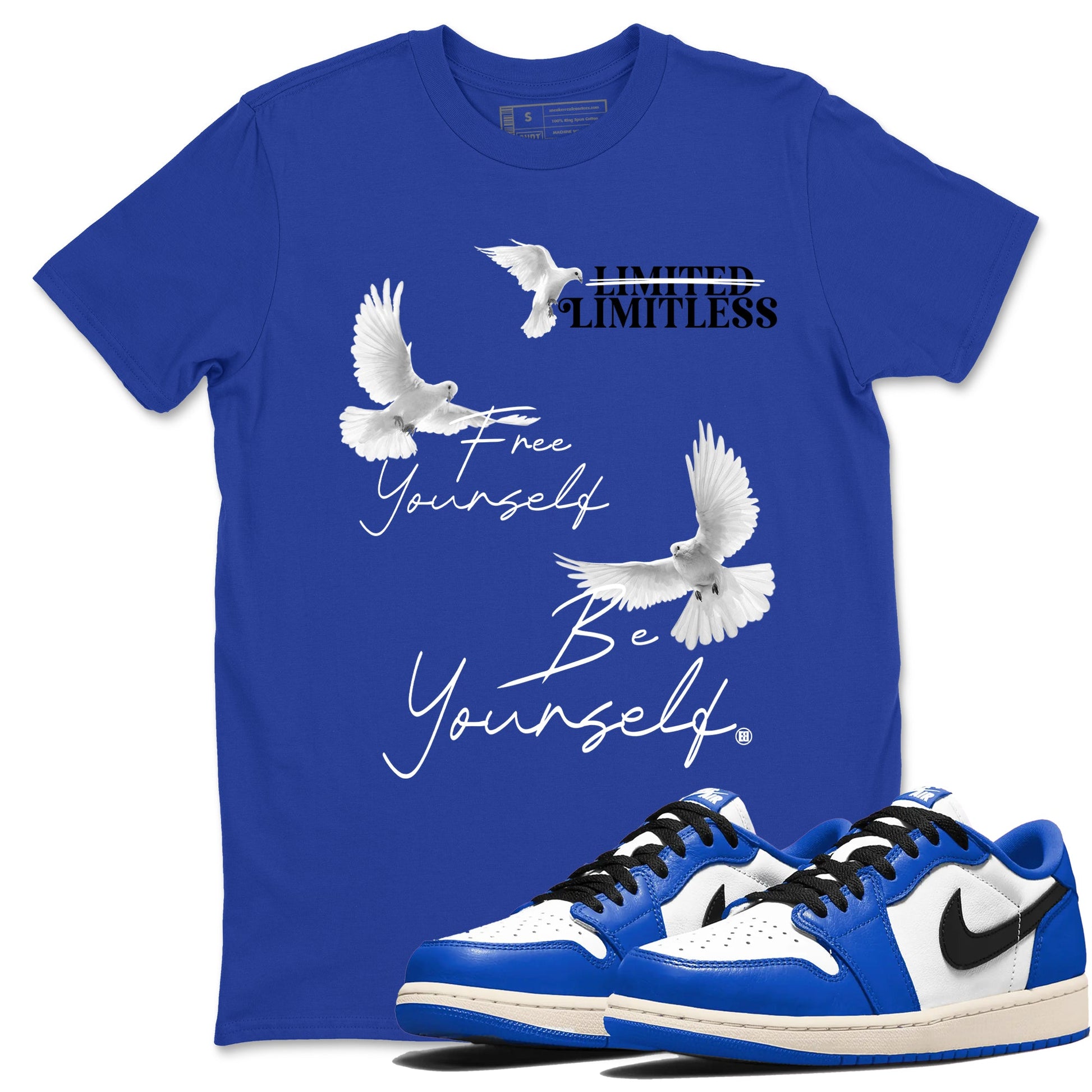 1s Game Royal shirts to match jordans Free Yourself Be Yourself sneaker match tees Air Jordan 1 Game Royal match shoes to clothes SNRT Sneaker Tees unisex cotton Royal Blue 1 shirts