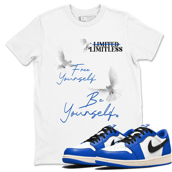 1s Game Royal shirts to match jordans Free Yourself Be Yourself sneaker match tees Air Jordan 1 Game Royal match shoes to clothes SNRT Sneaker Tees unisex cotton White 1 shirts