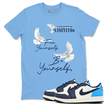1s Obsidian shirts to match jordans Free Yourself Be Yourself shirts to match Jordans Air Jordan 1 Obsidian match shoes to clothes SNRT Sneaker Tees unisex cotton Carolina Blue 1 shirts