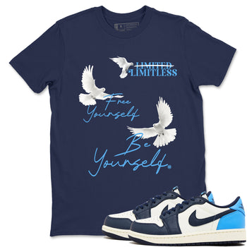 1s Obsidian shirts to match jordans Free Yourself Be Yourself shirts to match Jordans Air Jordan 1 Obsidian match shoes to clothes SNRT Sneaker Tees unisex cotton Navy 1 shirts