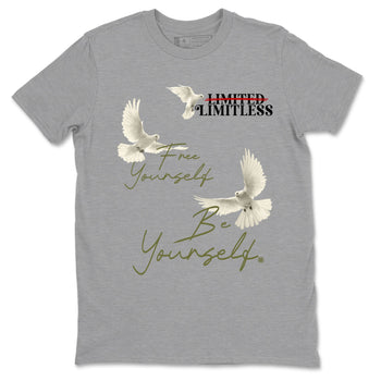 Jordan 1 Olive t shirts to match sneakers Free Yourself Be Yourself sneaker match tees Air Jordan 1 Low x Travis Scott Reverse Olive tee SNRT Sneaker Tees unisex cotton Heather Grey 2 shirts