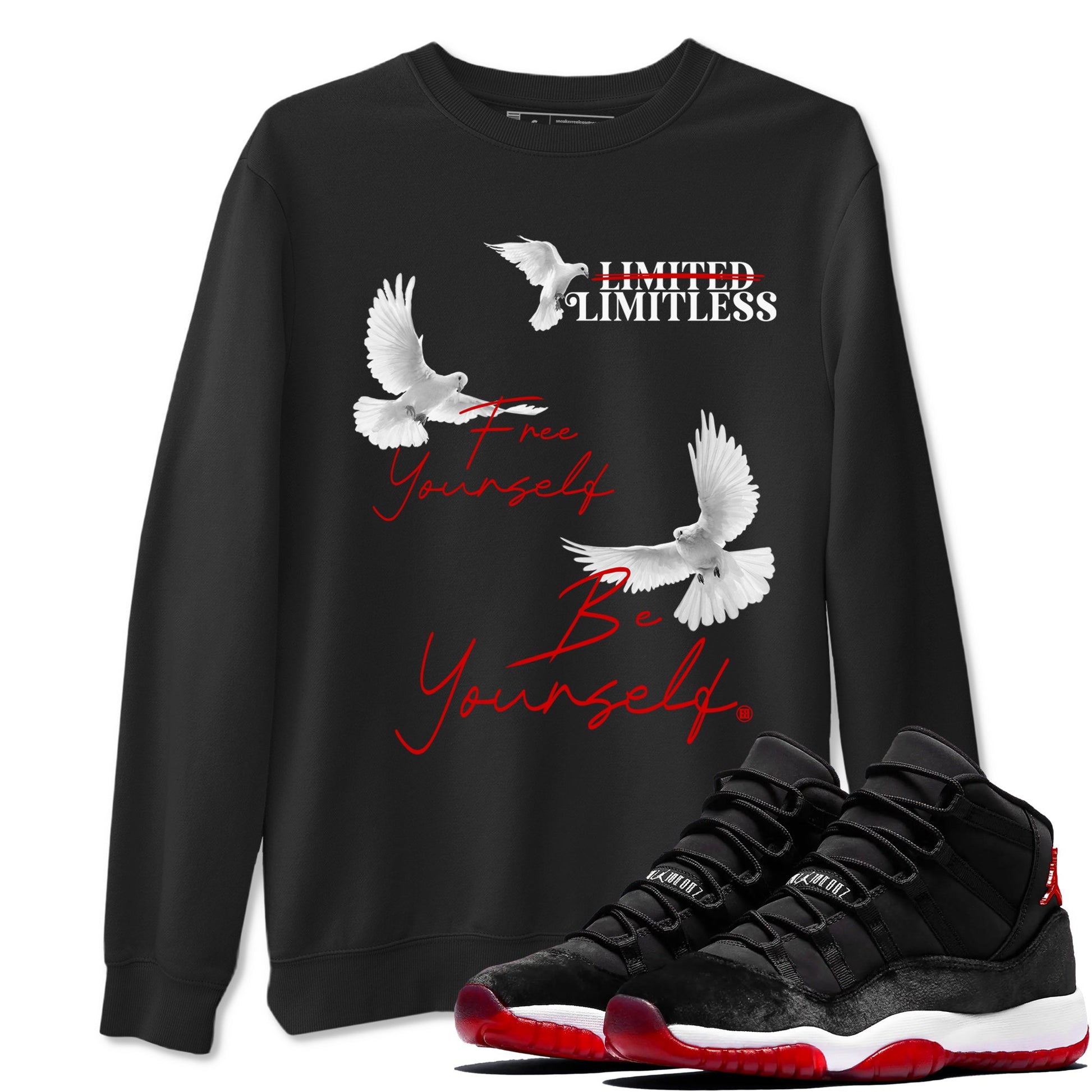 11s Bred Velvet shirts to match jordans Free Yourself Be Yourself sneaker match tees Air Jordan 11 Bred Velvet match shoes to clothes SNRT Sneaker Tees unisex cotton Black 1 shirts