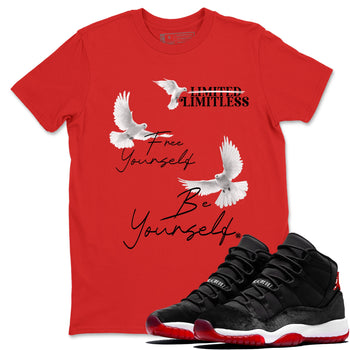 11s Bred Velvet shirts to match jordans Free Yourself Be Yourself sneaker match tees Air Jordan 11 Bred Velvet match shoes to clothes SNRT Sneaker Tees unisex cotton Red 1 shirts