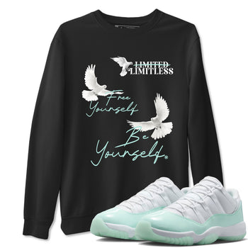 Free Yourself Be Yourself sneaker match t-shirt styled to complete your fit with the Air Jordan 11 Igloo sneakers, shown in Black 1.