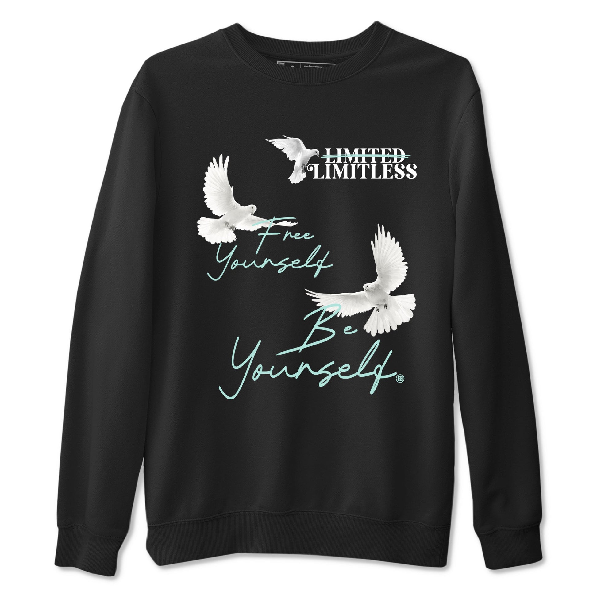 Free Yourself Be Yourself sneaker match t-shirt styled to complete your fit with the Air Jordan 11 Igloo sneakers, shown in Black 2.
