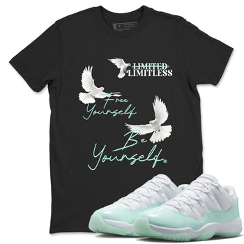 Free Yourself Be Yourself sneaker match t-shirt styled to complete your fit with the Air Jordan 11 Igloo sneakers, shown in Black 1.