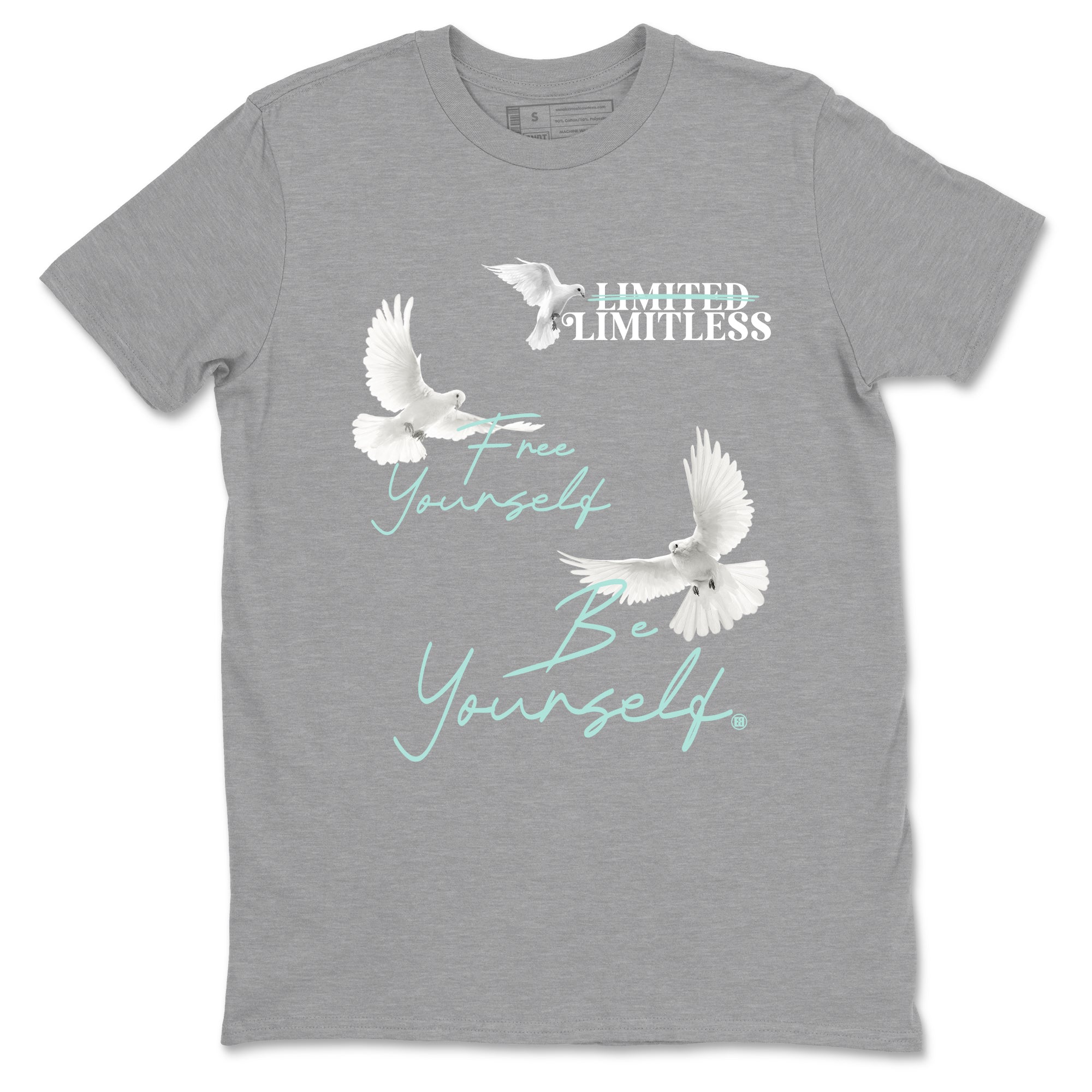 Free Yourself Be Yourself sneaker match t-shirt styled to complete your fit with the Air Jordan 11 Igloo sneakers, shown in Heather Grey 2.