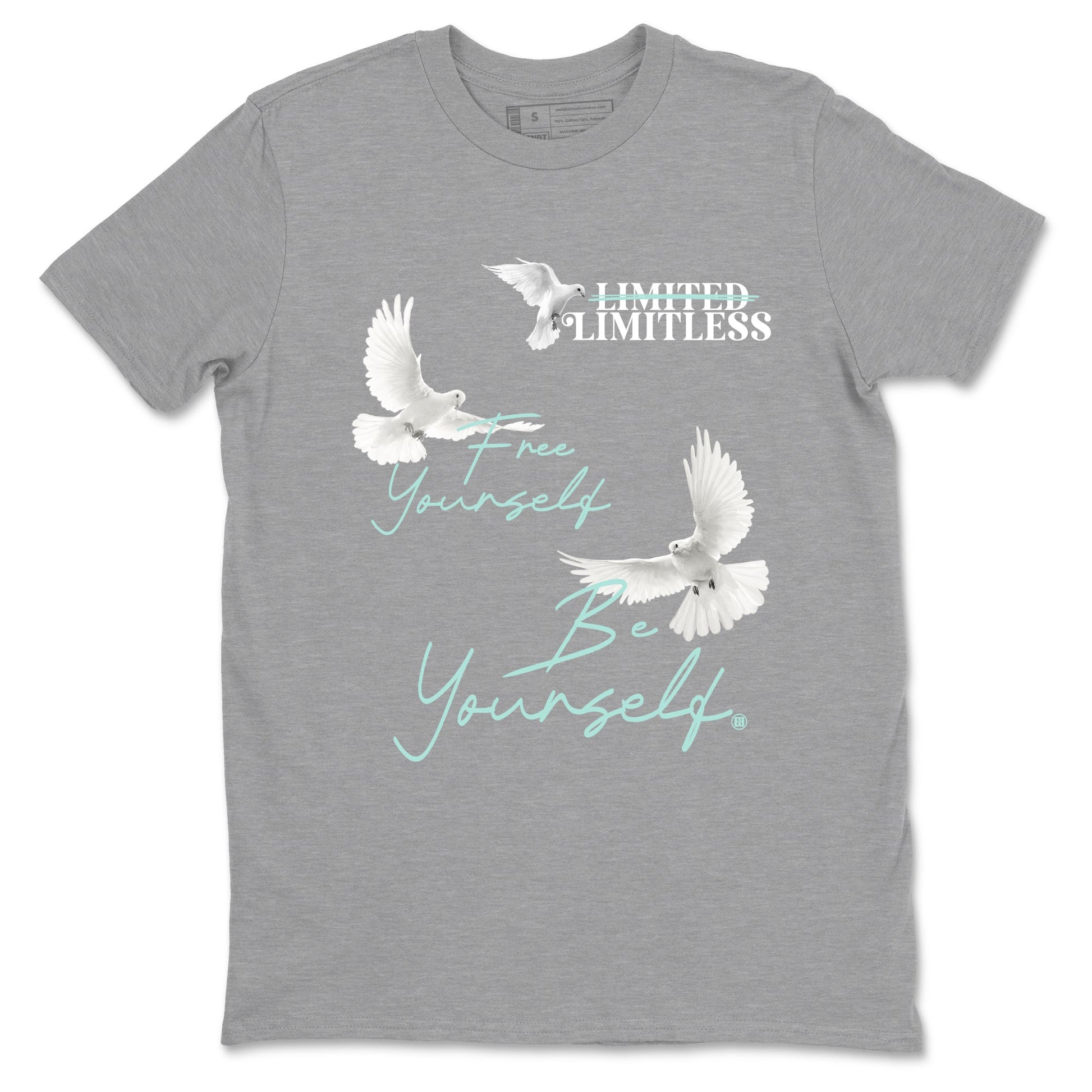 Free Yourself Be Yourself sneaker match t-shirt styled to complete your fit with the Air Jordan 11 Igloo sneakers, shown in Heather Grey 2.