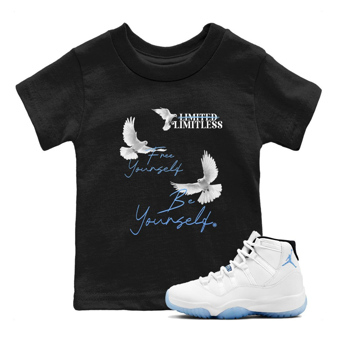 11s Legend Blue shirts to match jordans Free Yourself Be Yourself sneaker match tees Air Jordan 11 Legend Blue match shoes to clothes SNRT Sneaker Tees Youth Baby Black 1 tee