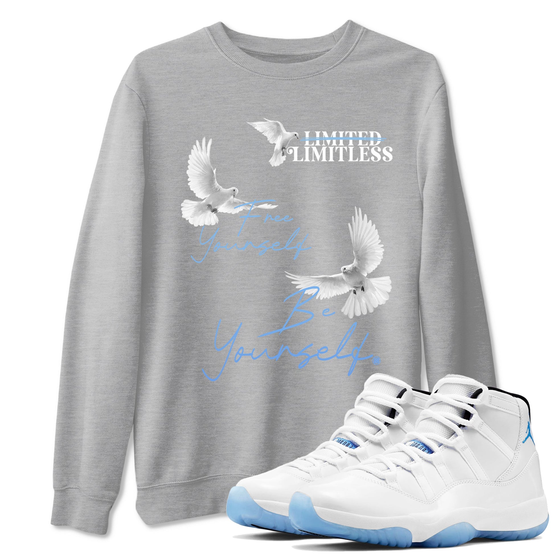 11s Legend Blue shirts to match jordans Free Yourself Be Yourself sneaker match tees Air Jordan 11 Legend Blue match shoes to clothes SNRT Sneaker Tees unisex cotton Heather Grey 1 shirts