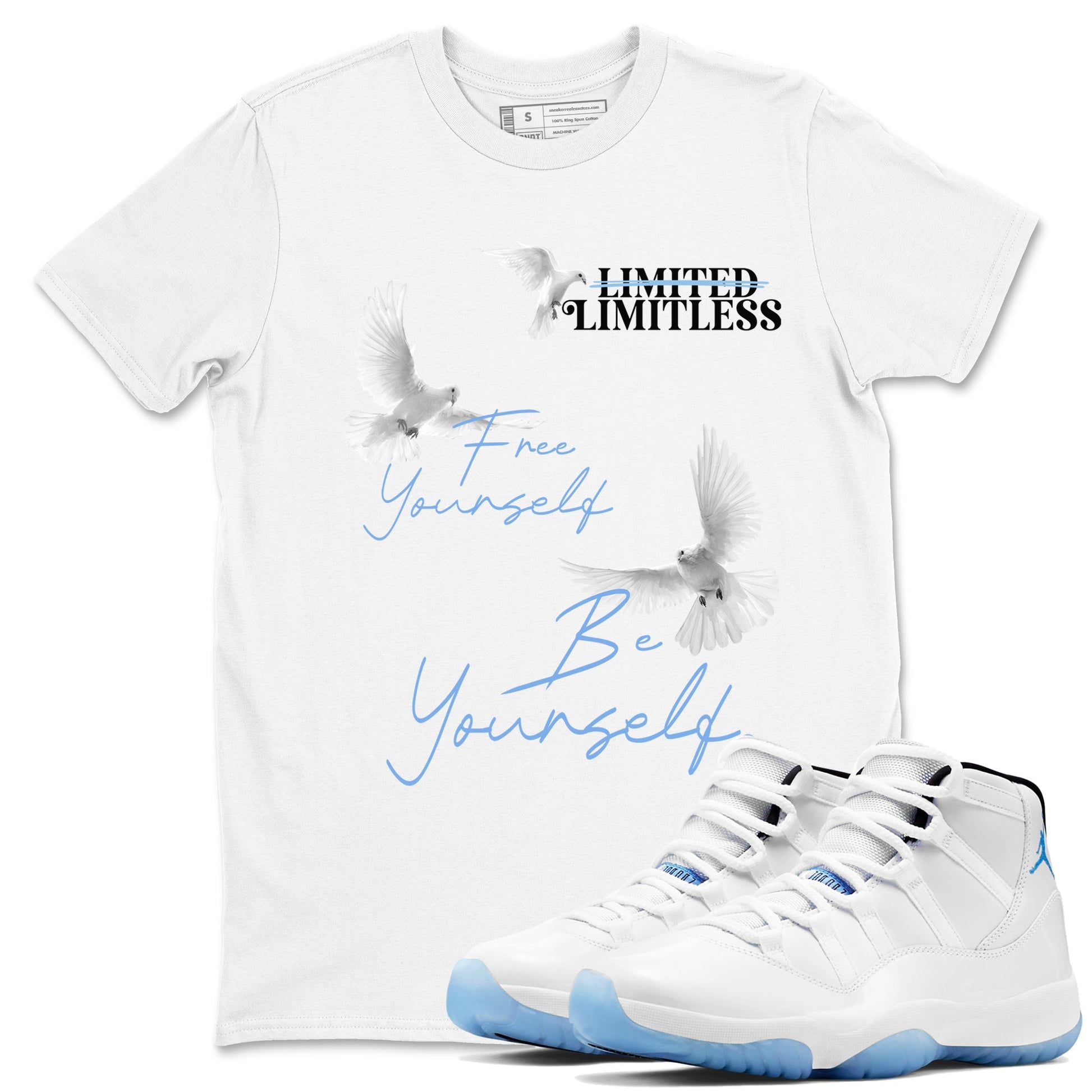 11s Legend Blue shirts to match jordans Free Yourself Be Yourself sneaker match tees Air Jordan 11 Legend Blue match shoes to clothes SNRT Sneaker Tees unisex cotton White 1 shirts