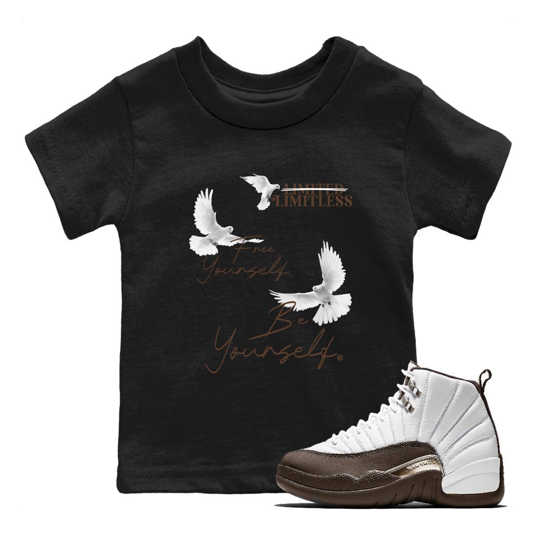 12s Baroque Brown shirts to match jordans Free Yourself Be Yourself sneaker match tees Air Jordan 12 Baroque Brown match shoes to clothes SNRT Sneaker Tees Youth Baby Black 1 tee