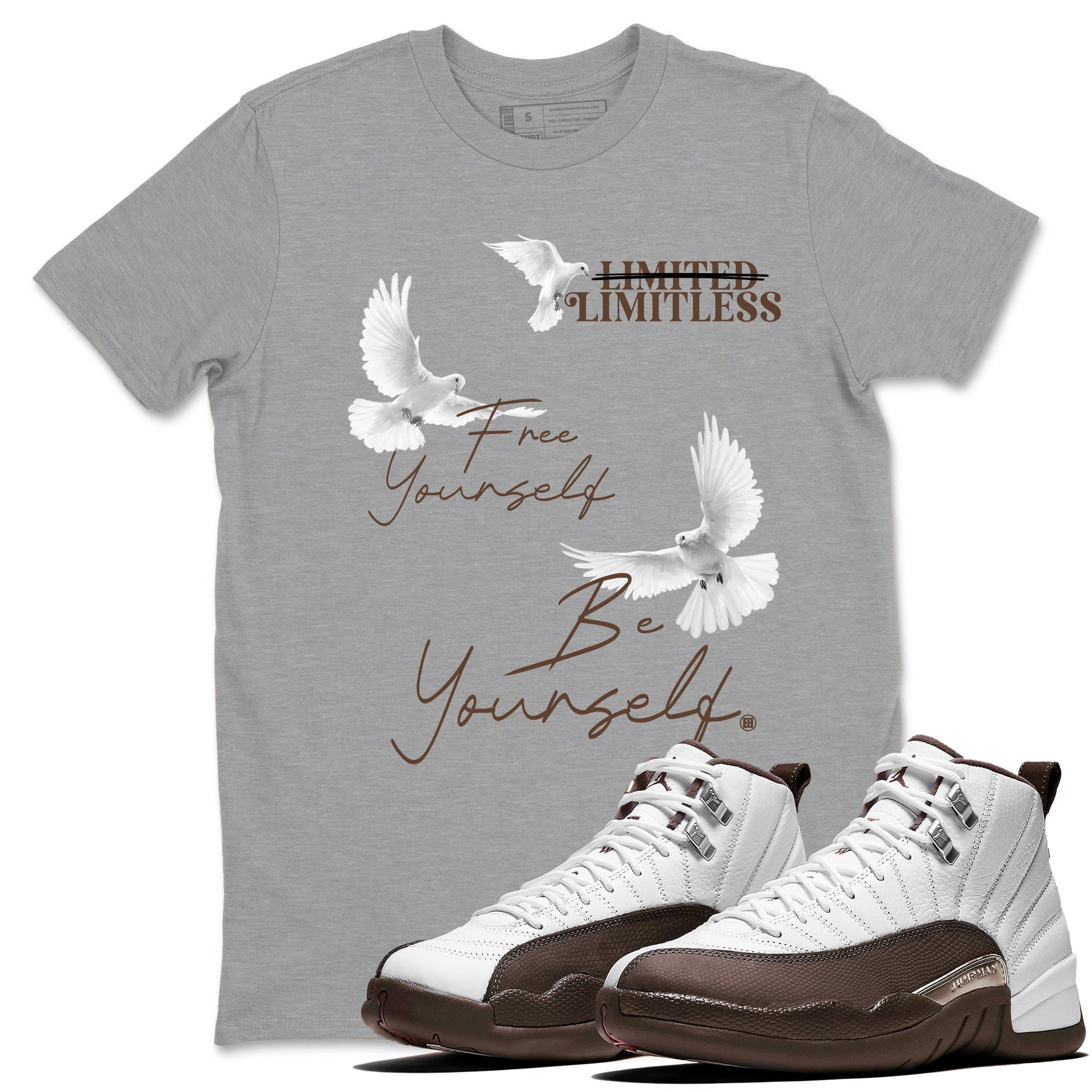 12s Baroque Brown shirts to match jordans Free Yourself Be Yourself sneaker match tees Air Jordan 12 Baroque Brown match shoes to clothes SNRT Sneaker Tees unisex cotton Heather Grey 1 shirts