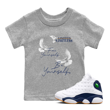 13s Midnight Navy shirts to match jordans Free Yourself Be Yourself sneaker match tees Air Jordan 13 Midnight Navy match shoes to clothes SNRT Sneaker Tees Youth Baby Heather Grey 1 tee