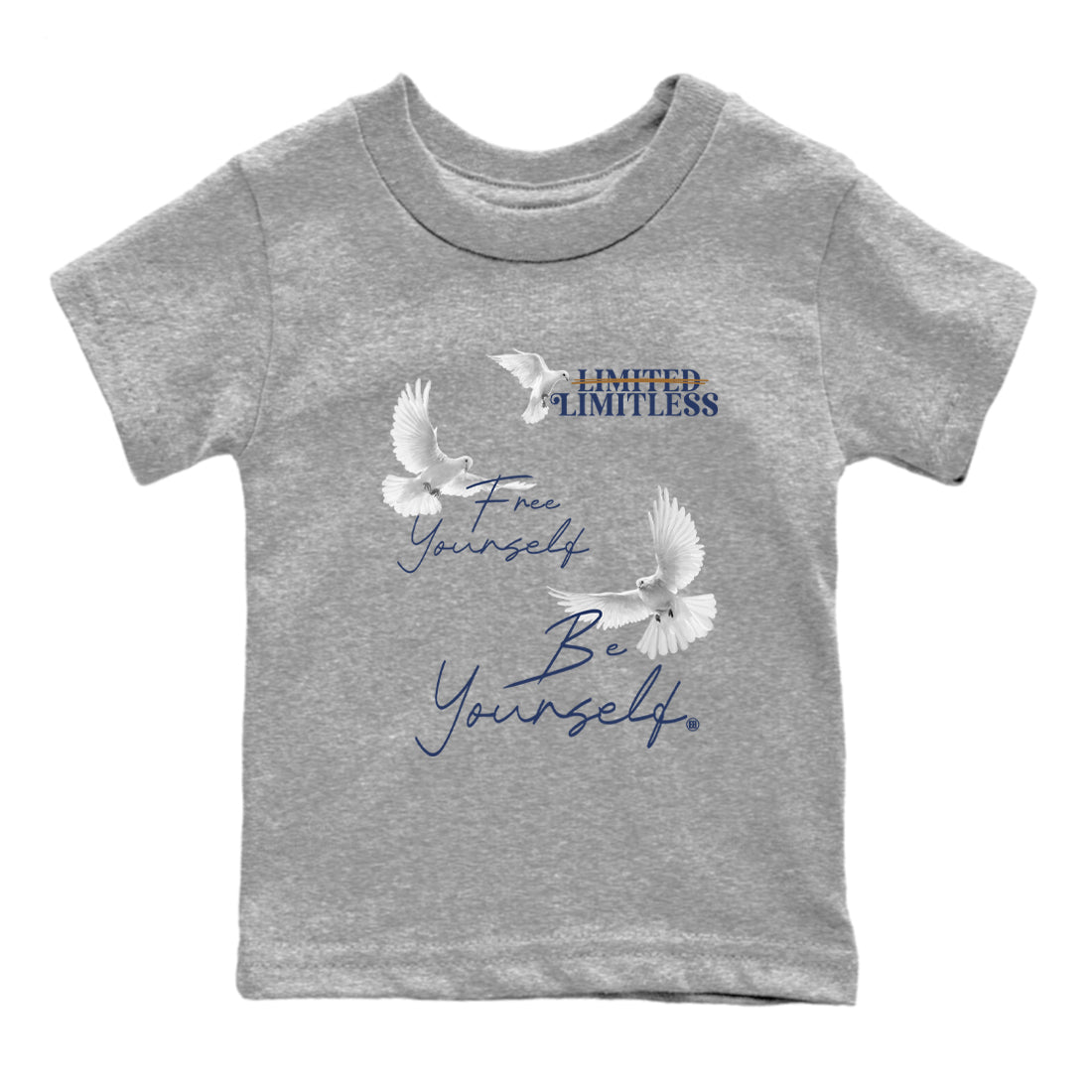13s Midnight Navy shirts to match jordans Free Yourself Be Yourself sneaker match tees Air Jordan 13 Midnight Navy match shoes to clothes SNRT Sneaker Tees Youth Baby Heather Grey 2 tee