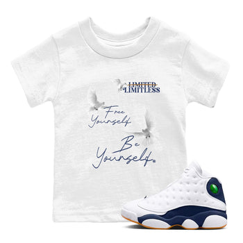 13s Midnight Navy shirts to match jordans Free Yourself Be Yourself sneaker match tees Air Jordan 13 Midnight Navy match shoes to clothes SNRT Sneaker Tees Youth Baby White 1 tee