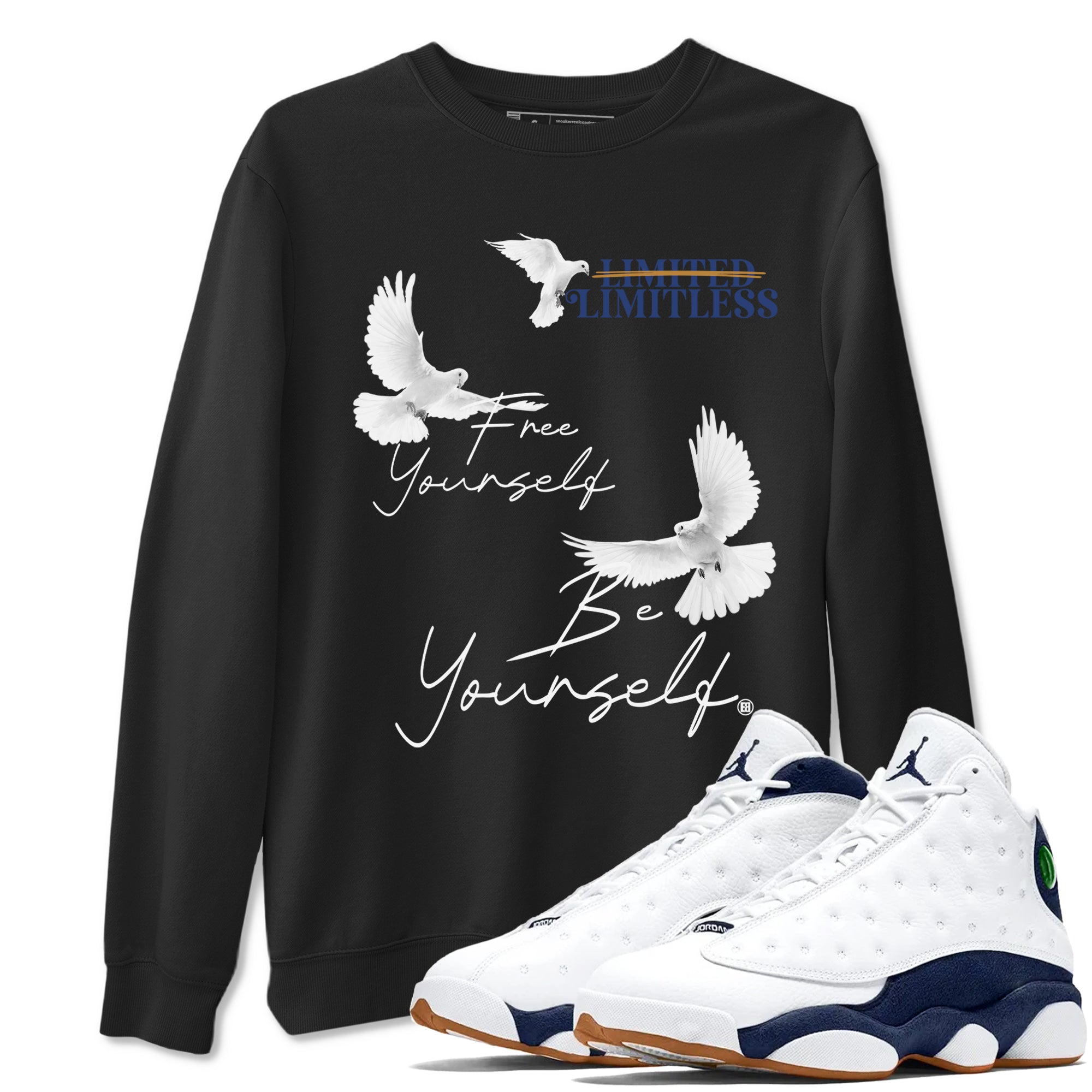 13s Midnight Navy shirts to match jordans Free Yourself Be Yourself sneaker match tees Air Jordan 13 Midnight Navy match shoes to clothes SNRT Sneaker Tees unisex cotton Black 1 shirts