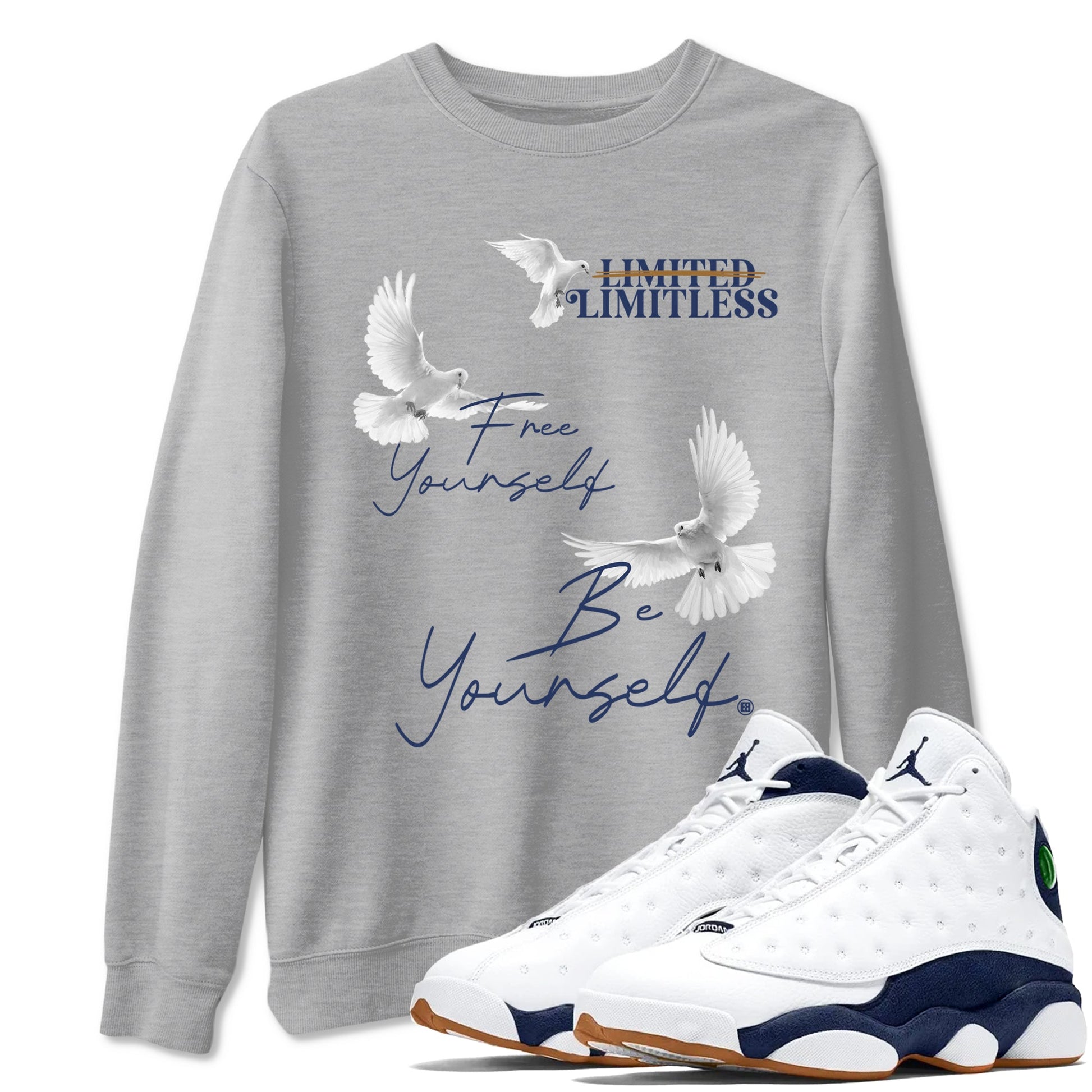 13s Midnight Navy shirts to match jordans Free Yourself Be Yourself sneaker match tees Air Jordan 13 Midnight Navy match shoes to clothes SNRT Sneaker Tees unisex cotton Heather Grey 1 shirts