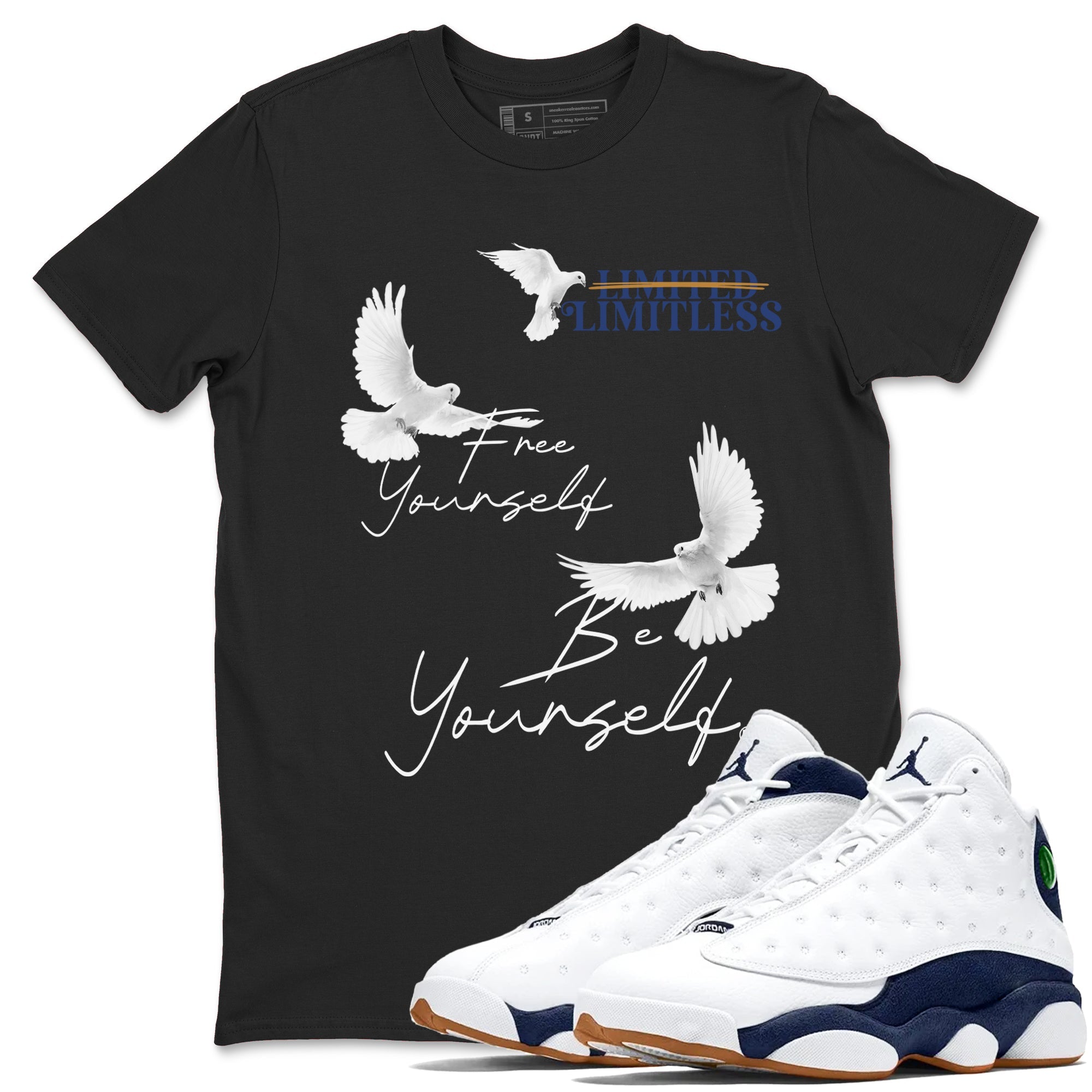 13s Midnight Navy shirts to match jordans Free Yourself Be Yourself sneaker match tees Air Jordan 13 Midnight Navy match shoes to clothes SNRT Sneaker Tees unisex cotton Black 1 shirts