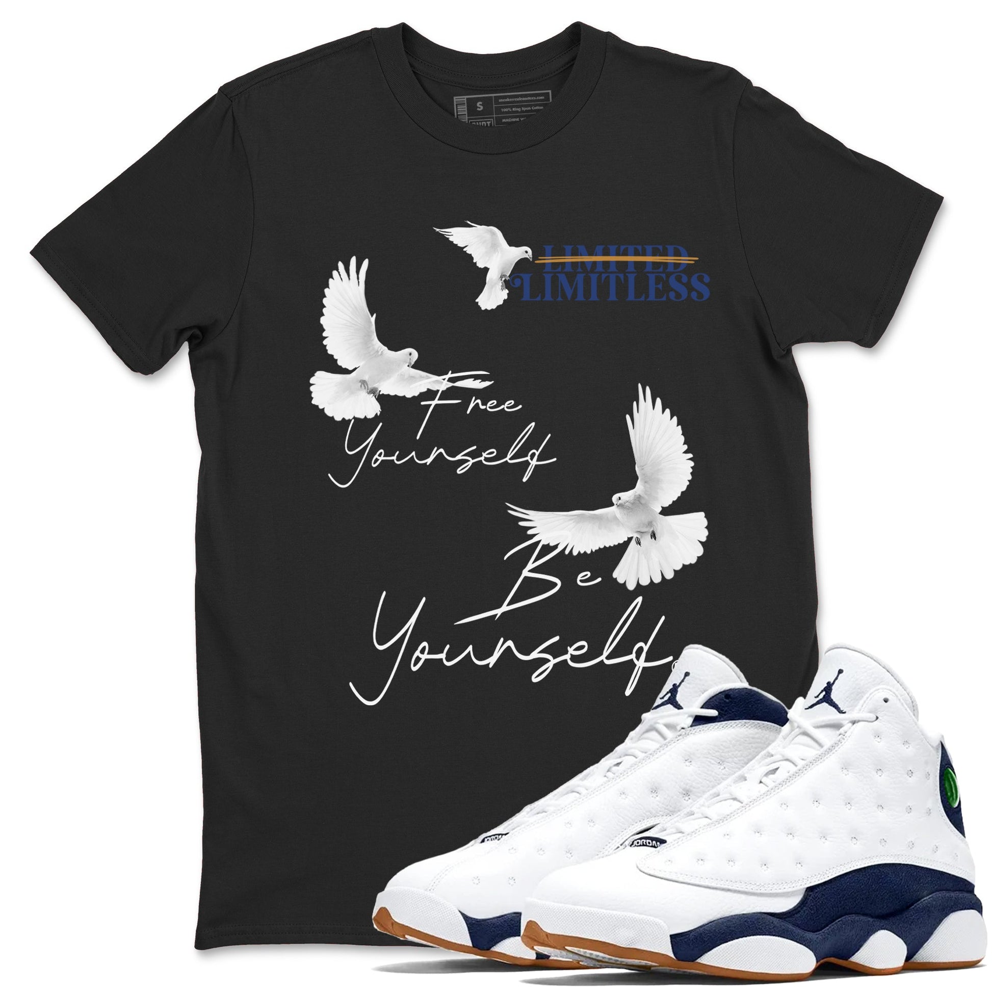 13s Midnight Navy shirts to match jordans Free Yourself Be Yourself sneaker match tees Air Jordan 13 Midnight Navy match shoes to clothes SNRT Sneaker Tees unisex cotton Black 1 shirts