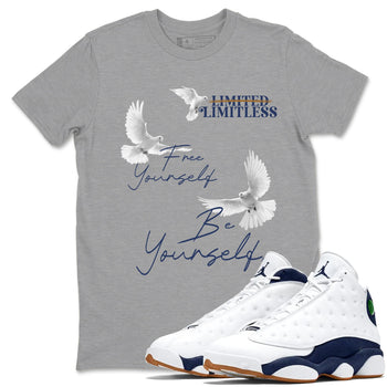 13s Midnight Navy shirts to match jordans Free Yourself Be Yourself sneaker match tees Air Jordan 13 Midnight Navy match shoes to clothes SNRT Sneaker Tees unisex cotton Heather Grey 1 shirts