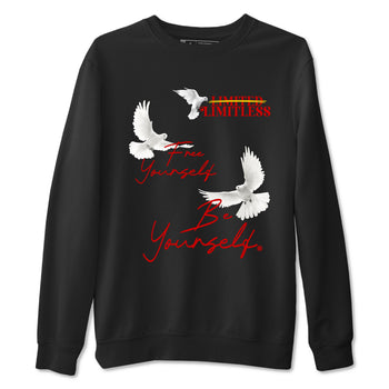Free Yourself Be Yourself sneaker match t-shirt styled to complete your fit with the Air Jordan 14 Challenge Red sneakers, graphic shirts in Black 2.