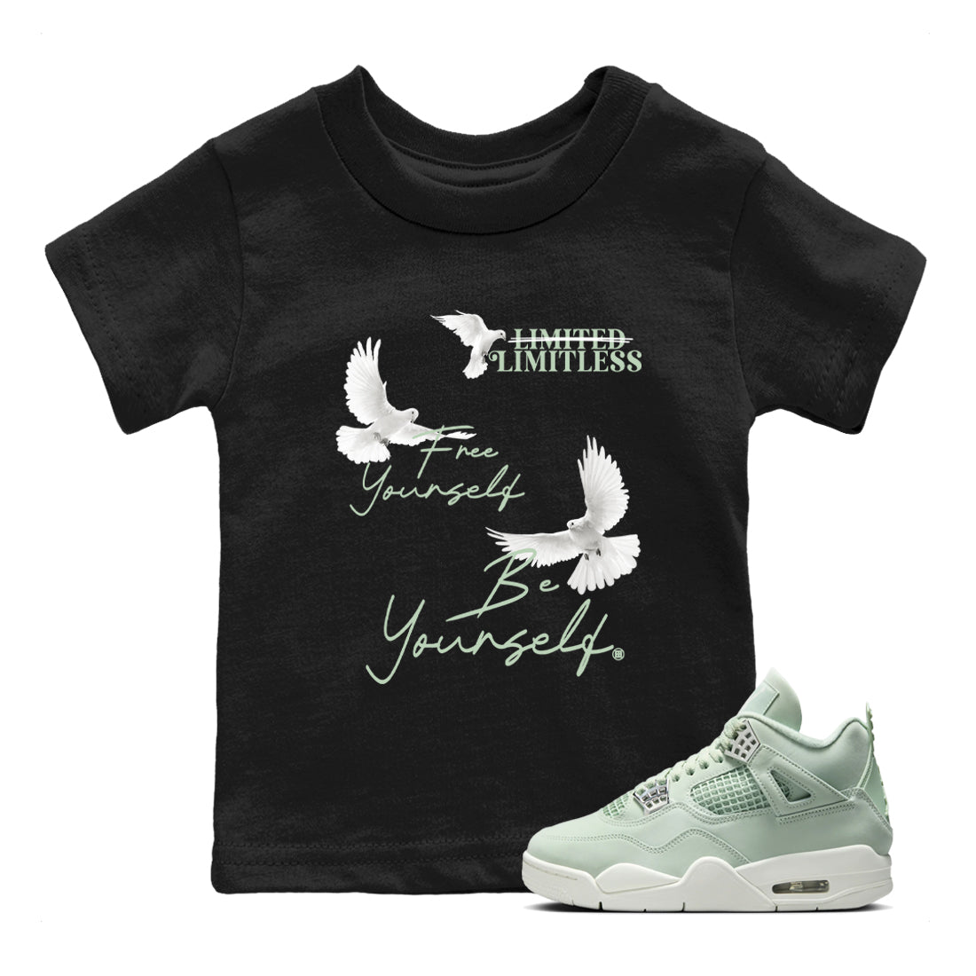 4s seafoam shirts to match jordans Free Yourself Be Yourself sneaker match tees Air Jordan 4 Abundance match shoes to clothes SNRT Sneaker Tees Youth Baby Black 1 tee