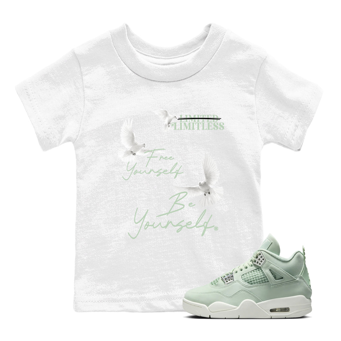 4s seafoam shirts to match jordans Free Yourself Be Yourself sneaker match tees Air Jordan 4 Abundance match shoes to clothes SNRT Sneaker Tees Youth Baby White 1 tee