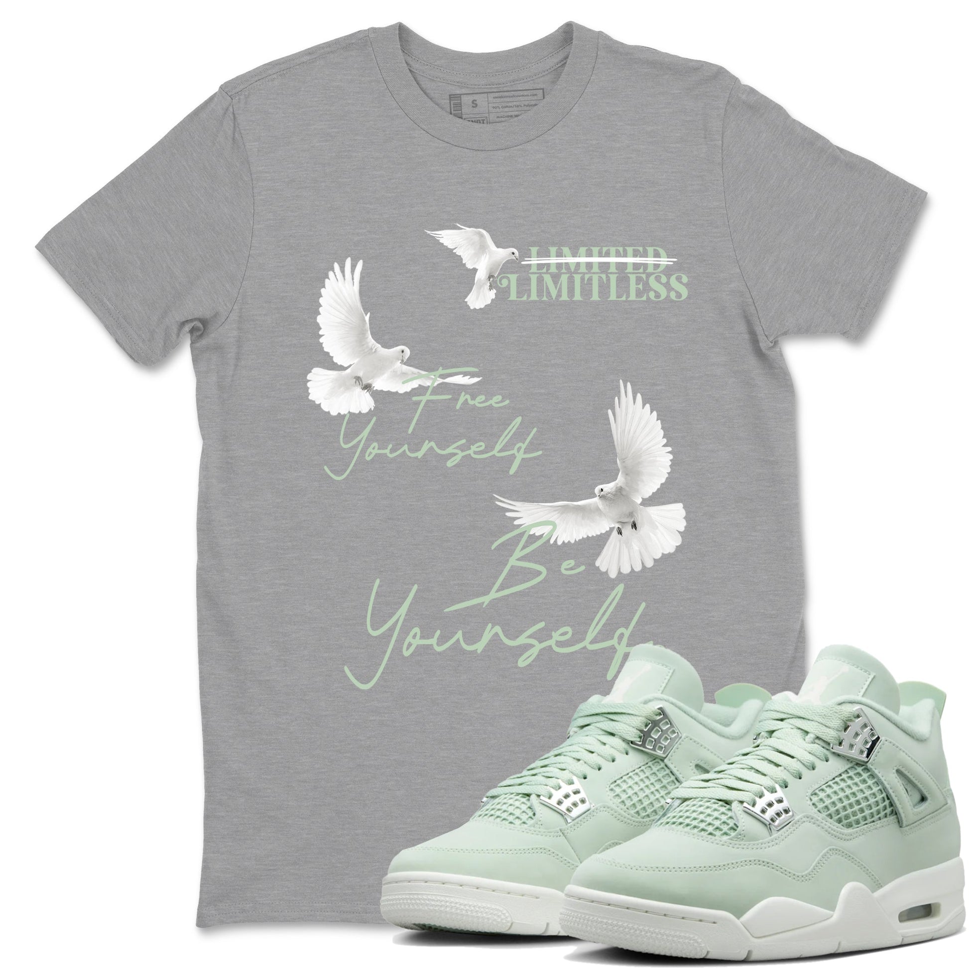 4s seafoam shirts to match jordans Free Yourself Be Yourself sneaker match tees Air Jordan 4 Abundance match shoes to clothes SNRT Sneaker Tees unisex cotton Heather Grey 1 shirts