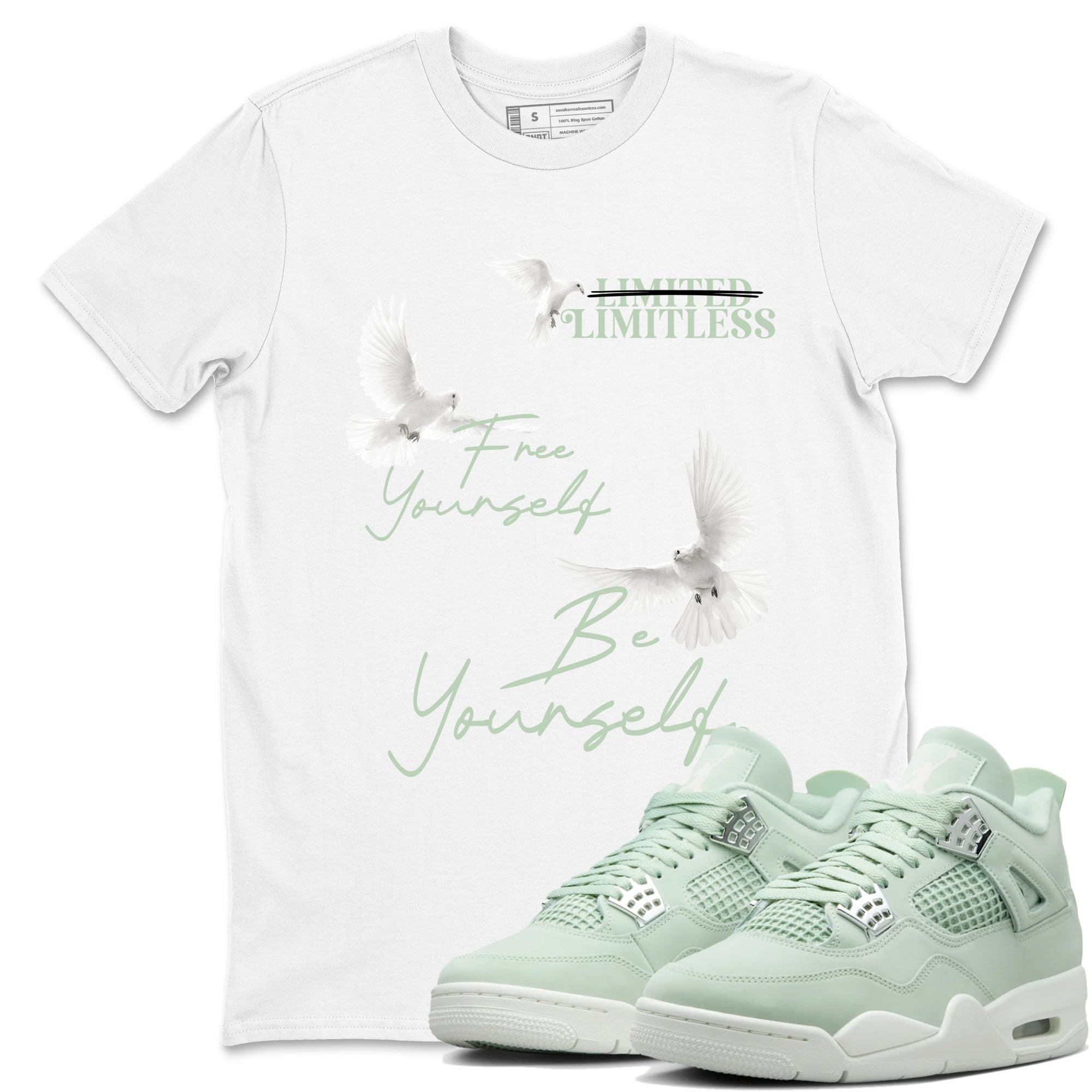 4s seafoam shirts to match jordans Free Yourself Be Yourself sneaker match tees Air Jordan 4 Abundance match shoes to clothes SNRT Sneaker Tees unisex cotton White 1 shirts