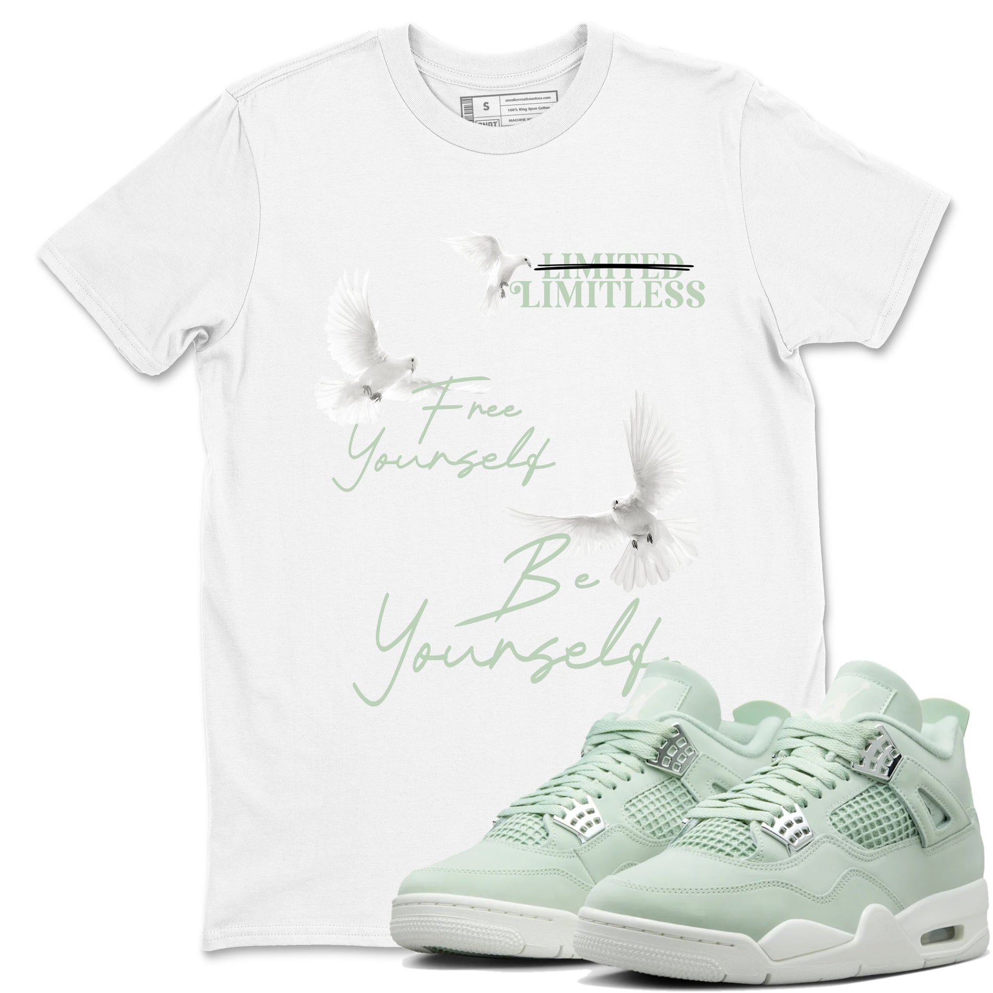4s seafoam shirts to match jordans Free Yourself Be Yourself sneaker match tees Air Jordan 4 Abundance match shoes to clothes SNRT Sneaker Tees unisex cotton White 1 shirts