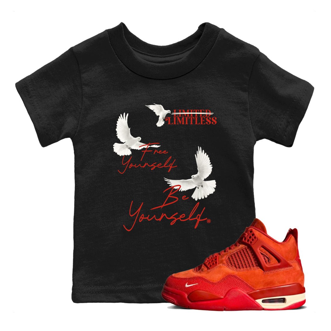 4s Brick By Brick best t shirts to wear with jordans Free Yourself Be Yourself sneaker match tees Nigel Sylvester x Air Jordan 4 Brick by Brick match shoes to clothes SNRT Sneaker Tees Youth Baby Black 1 tee