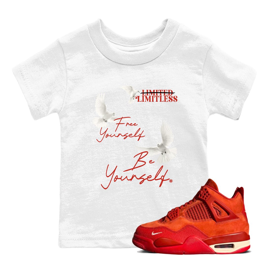 4s Brick By Brick best t shirts to wear with jordans Free Yourself Be Yourself sneaker match tees Nigel Sylvester x Air Jordan 4 Brick by Brick match shoes to clothes SNRT Sneaker Tees Youth Baby White 1 tee