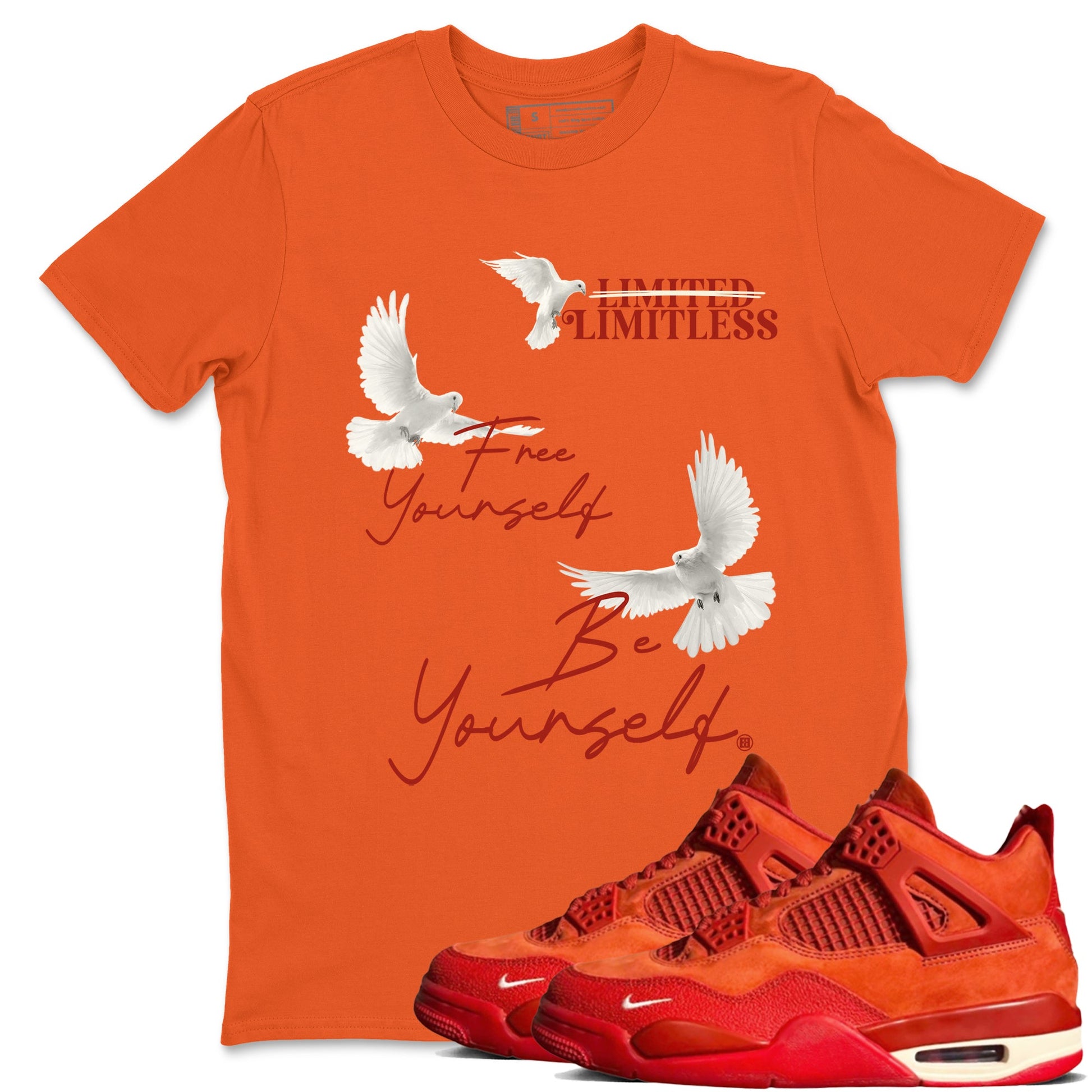 4s Brick By Brick best t shirts to wear with jordans Free Yourself Be Yourself sneaker match tees Nigel Sylvester x Air Jordan 4 Brick by Brick match shoes to clothes SNRT Sneaker Tees unisex cotton Orange 1 shirts